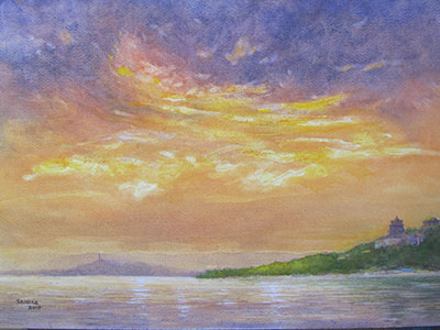 Watercolour painting by John Wang - Darkening Sky (2)