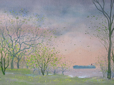 Watercolour painting by John Wang - Windy Afternoon